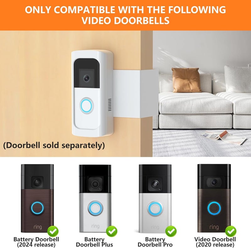 Mamerry Anti-Theft Video Doorbell Mount, Doorbell Door Bracket No Drilling Compatible with Video Doorbell 2/ (2020 Release)/ Battery Doorbell Plus/Pro for Houses, Apartments, Rentals (White) - Image 2